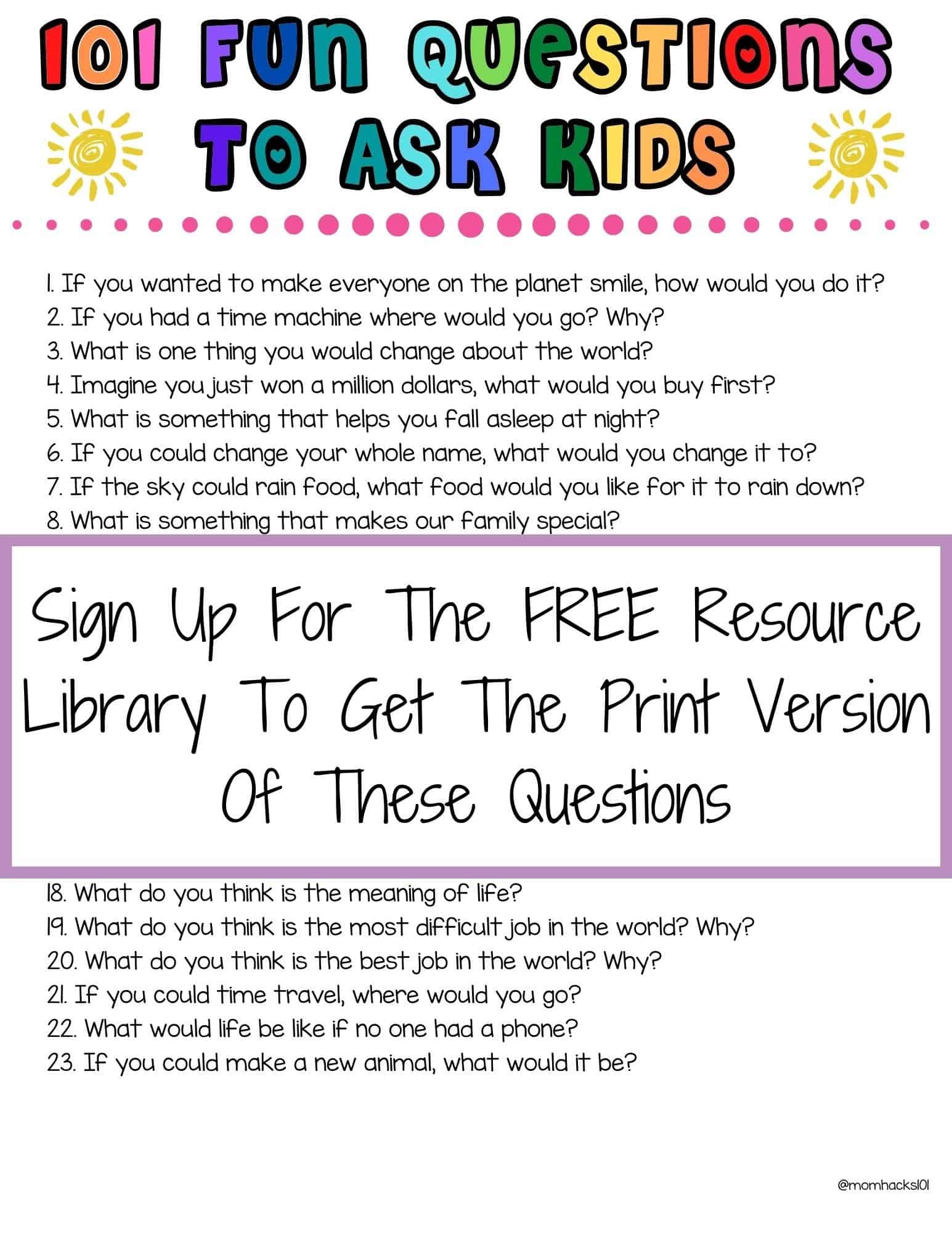 Copy Of 101 Fun Questions To Ask Kids 