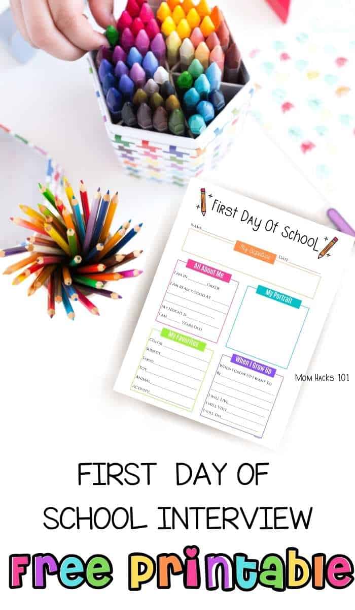First Day Of School Interview Printable