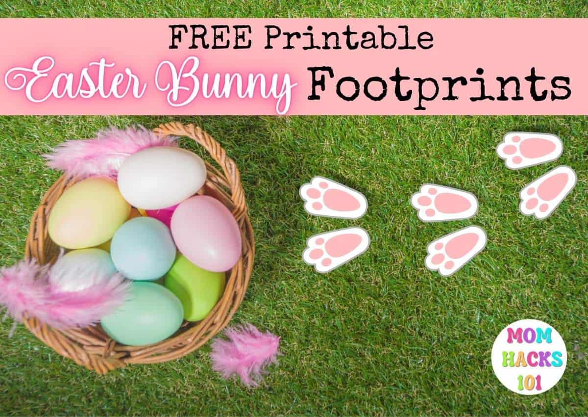 bunny footprints printable template leading to easter basket