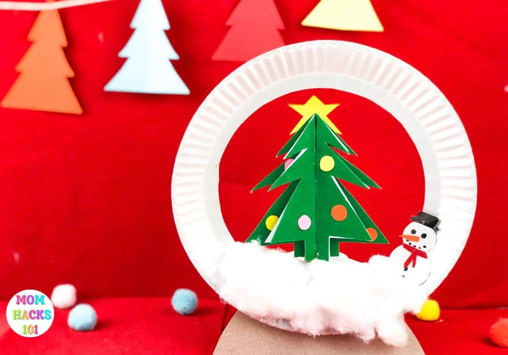 Paper plate snow globe craft for kids
