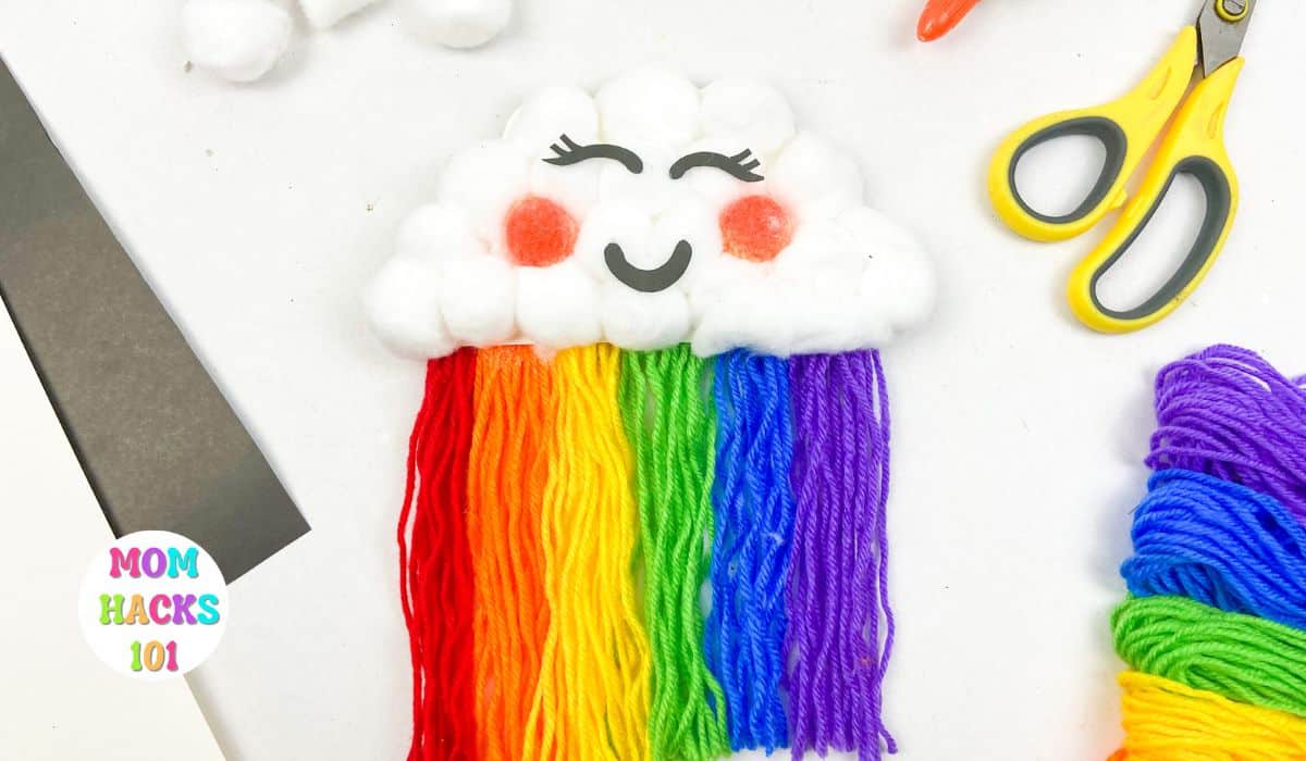cotton cloud rainbow craft for kids